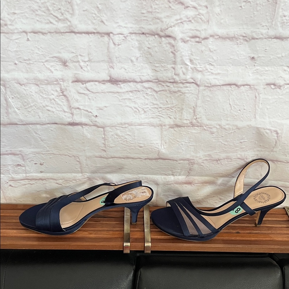 Women's Navy Slingback Kitten Heel Sandals